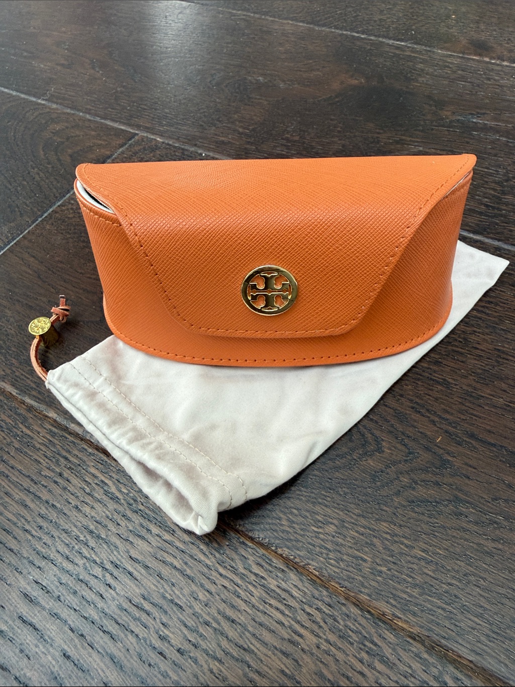 Tory Burch Sunglasses Case Orange, Saffiano Leather W/ Eyeglass Sleeve Set